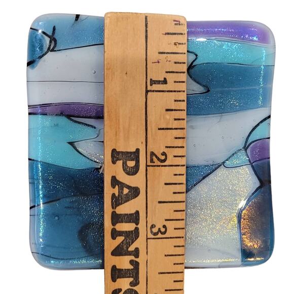 Fused Art Glass Trinket Tray Teal Purple Metalic - Picture 4 of 4